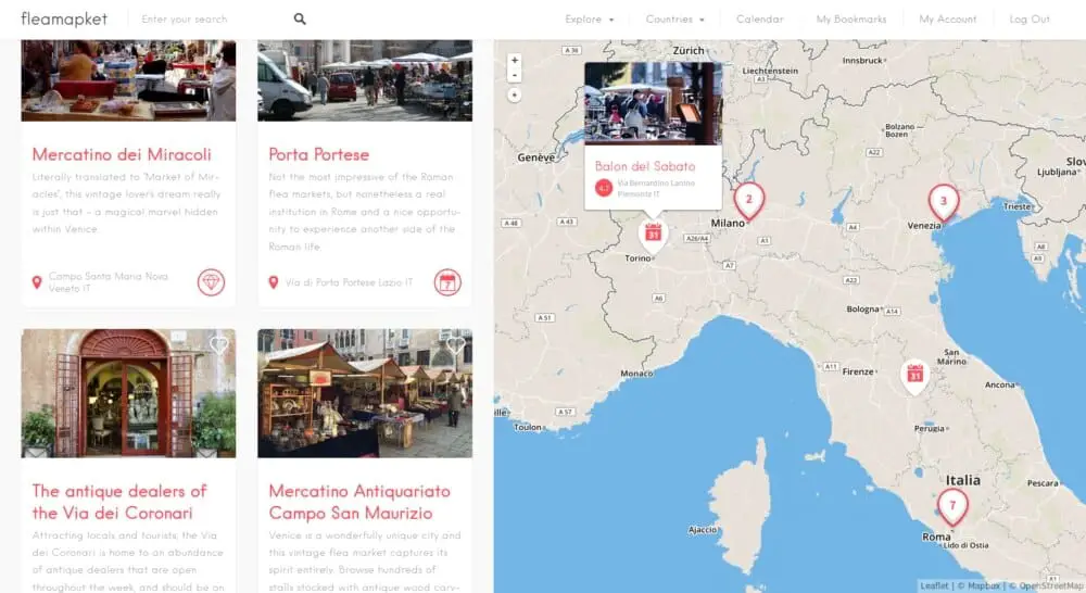 map of the best flea markets in Italy