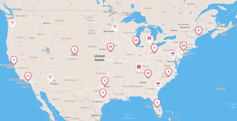 100 best flea markets in the US on a map - Fleamapket