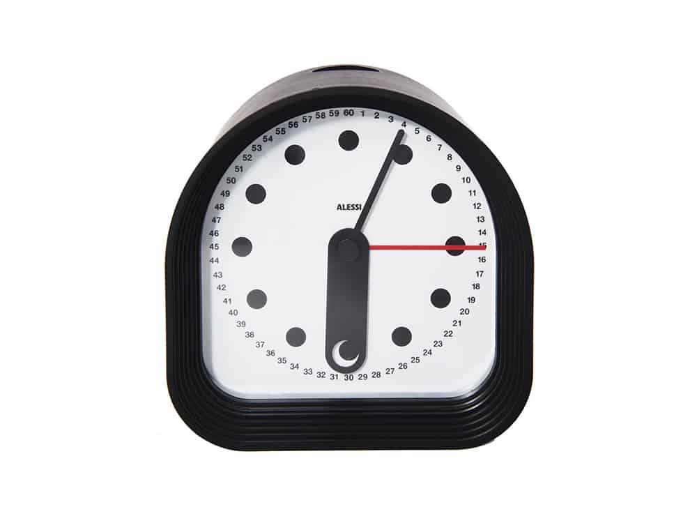 Optic Alarm Clock Joe Colombo is famous for objects that are timeless and fun but not silly like so many other 1970s designs. The simple-looking Optic, created in 1970, belies some clever details: The cowl surrounding the face prevents glare, and the clock itself can be tilted back to rest at a steeper angle. ALESSI | $84 http://amzn.to/1GjpOLA