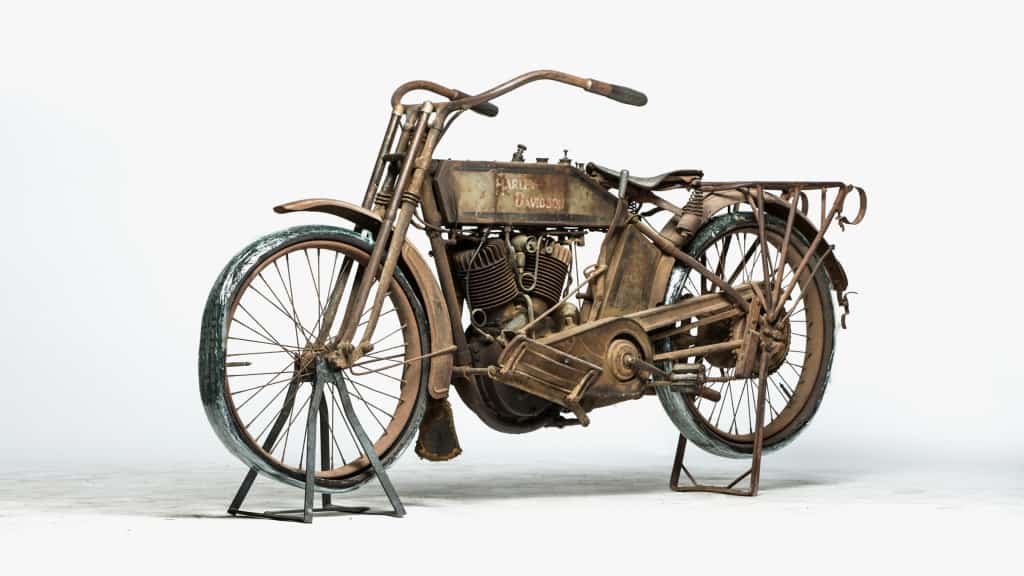 This 1907 “Strap Tank” (for the steel bands holding the fuel and oil tanks to the frame) was the 94th bike Harley-Davidson even built. Mecum calls it “the best unrestored “strap tank” Harley in the world.” Estimated price: $800,000 to $1,000,000. Courtesy Mecum Auctions
