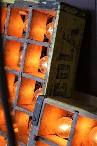 vintage soda crate and light bulbs