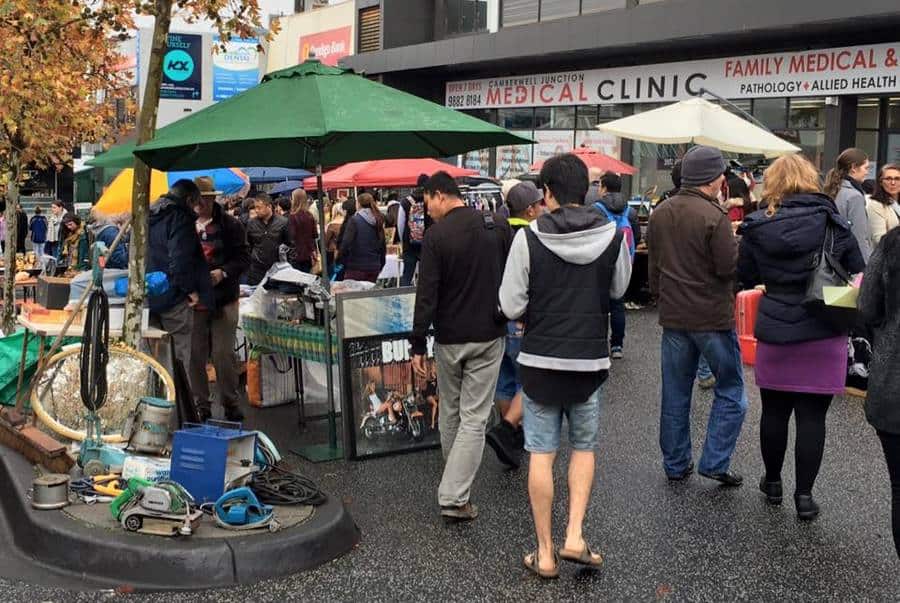 Rows of secondhand goods at Camberwell Sunday Market