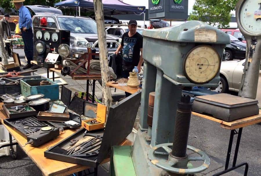 Antique stall at Camberwell Sunday Market Melbourne