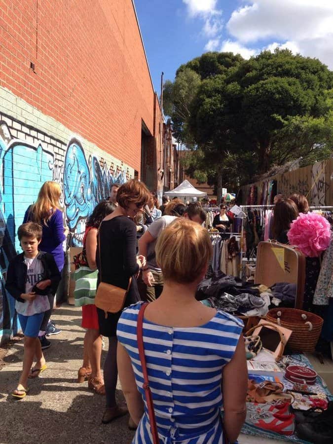 Vintage clothing and accessories on racks at the Brunswick Flea Market in Melbourne