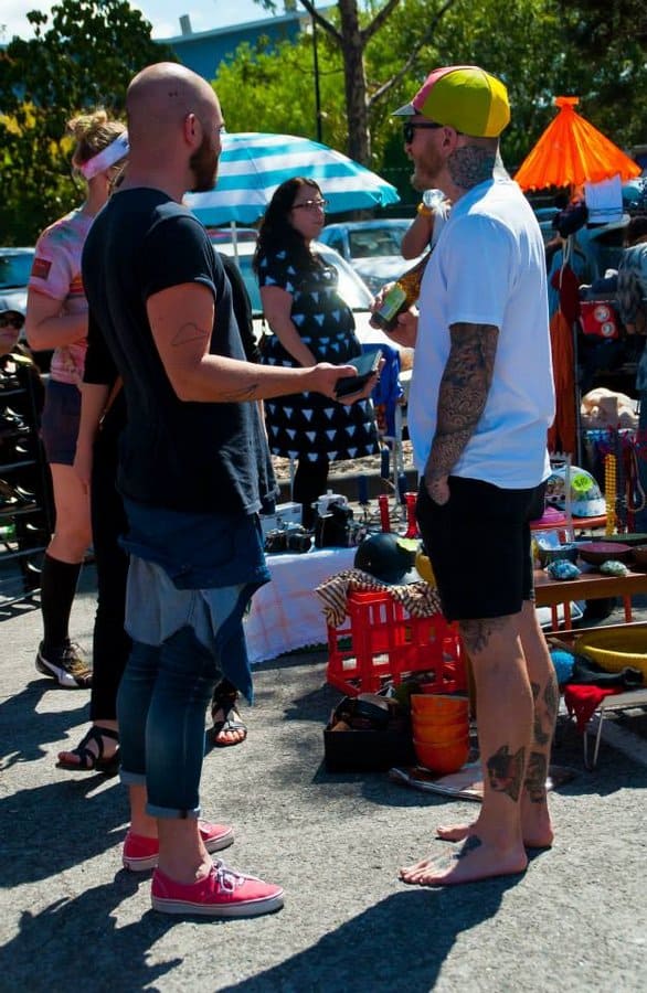 Retro collectibles and vintage curiosities laid out on a market table at Brunswick Flea Market