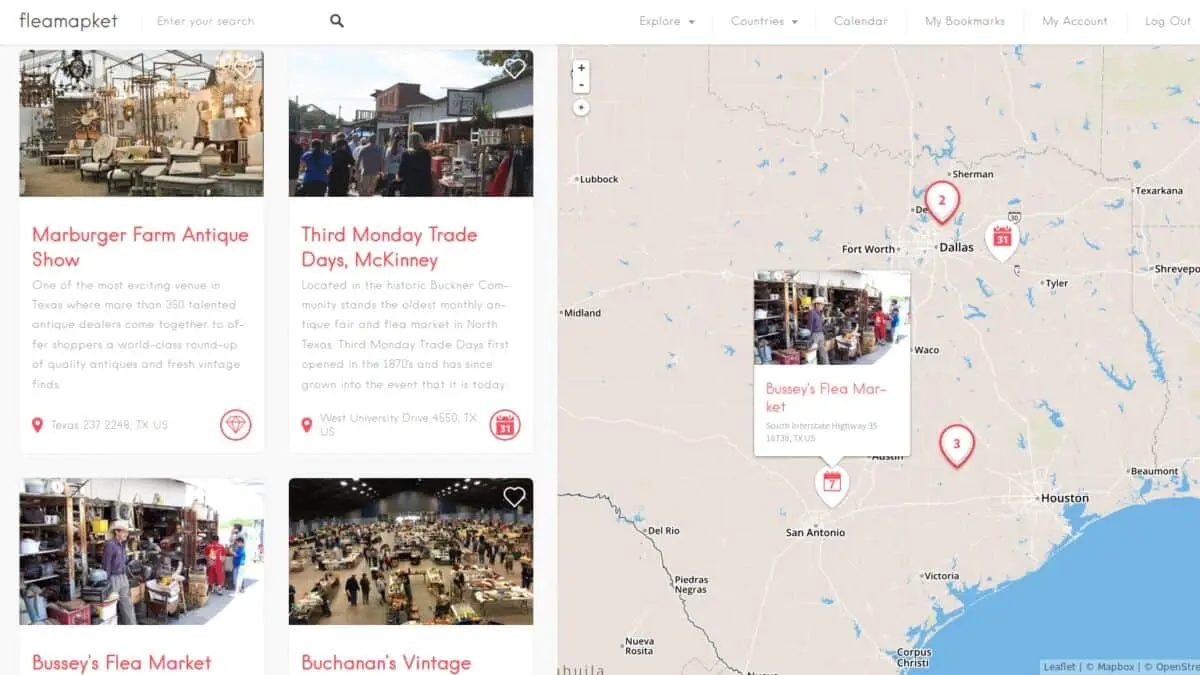 flea markets map Texas