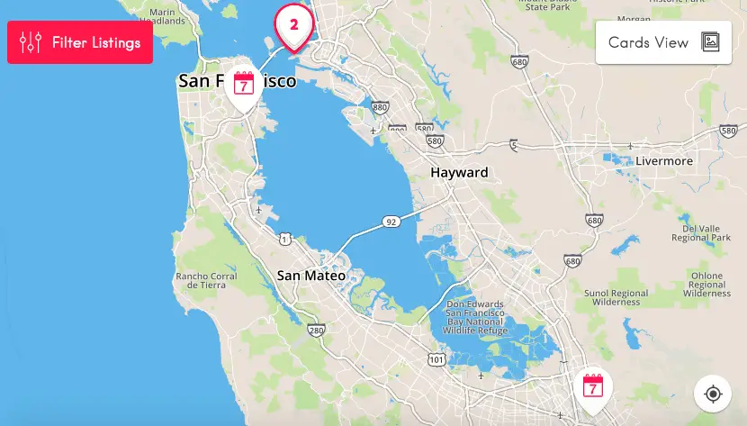 San Francisco Bay Area flea markets on a map (Fleamapket.com)