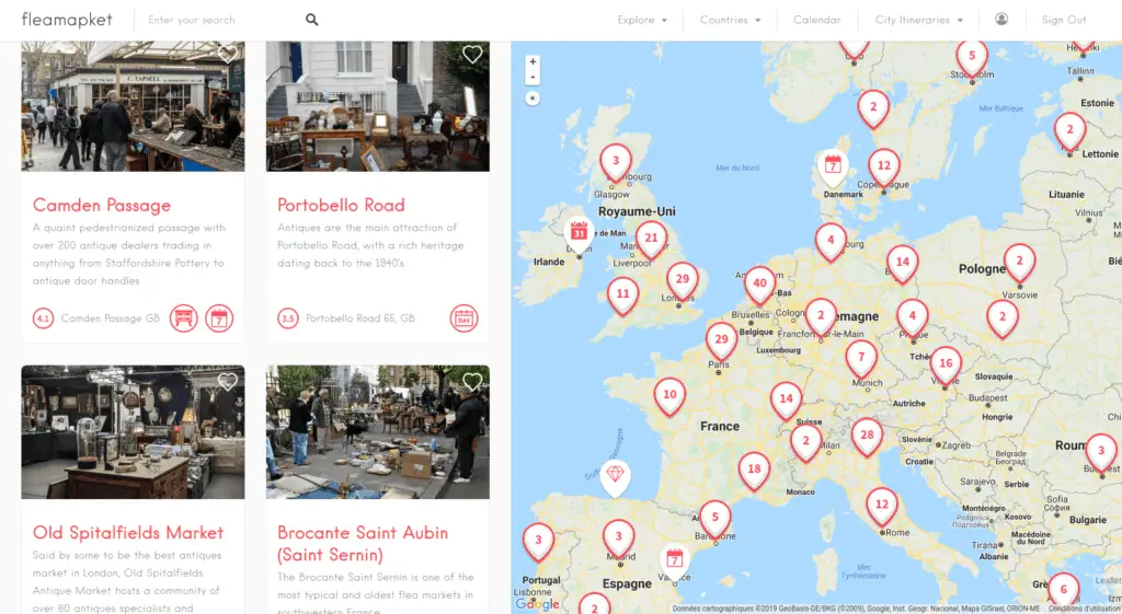 Flea market map Europe fleamapket