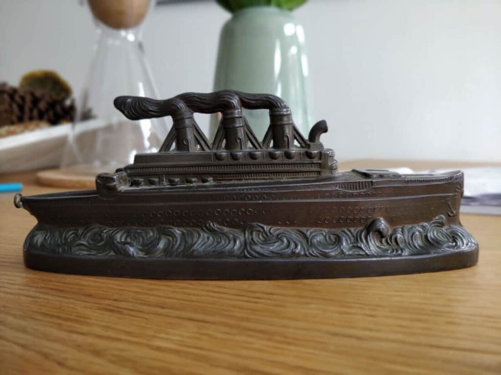 Art Deco pewter cruise ship moneybox 1