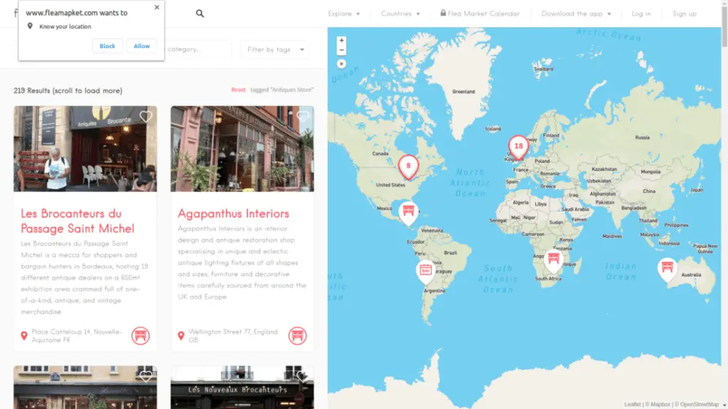 Find antiques near me with geolocalisation
