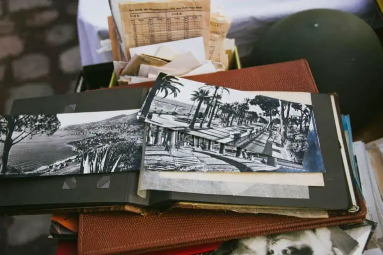 Photo album at a booth at the Alameda Swap Meet in Los Angeles